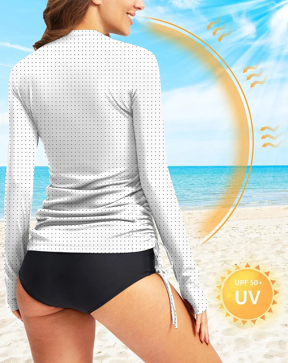 Soothfeel Women's Long Sleeve UV Sun Protection Rash Guard Shirts UPF 50  Swim Shirt Swimsuits Top for Women with Zip Pockets