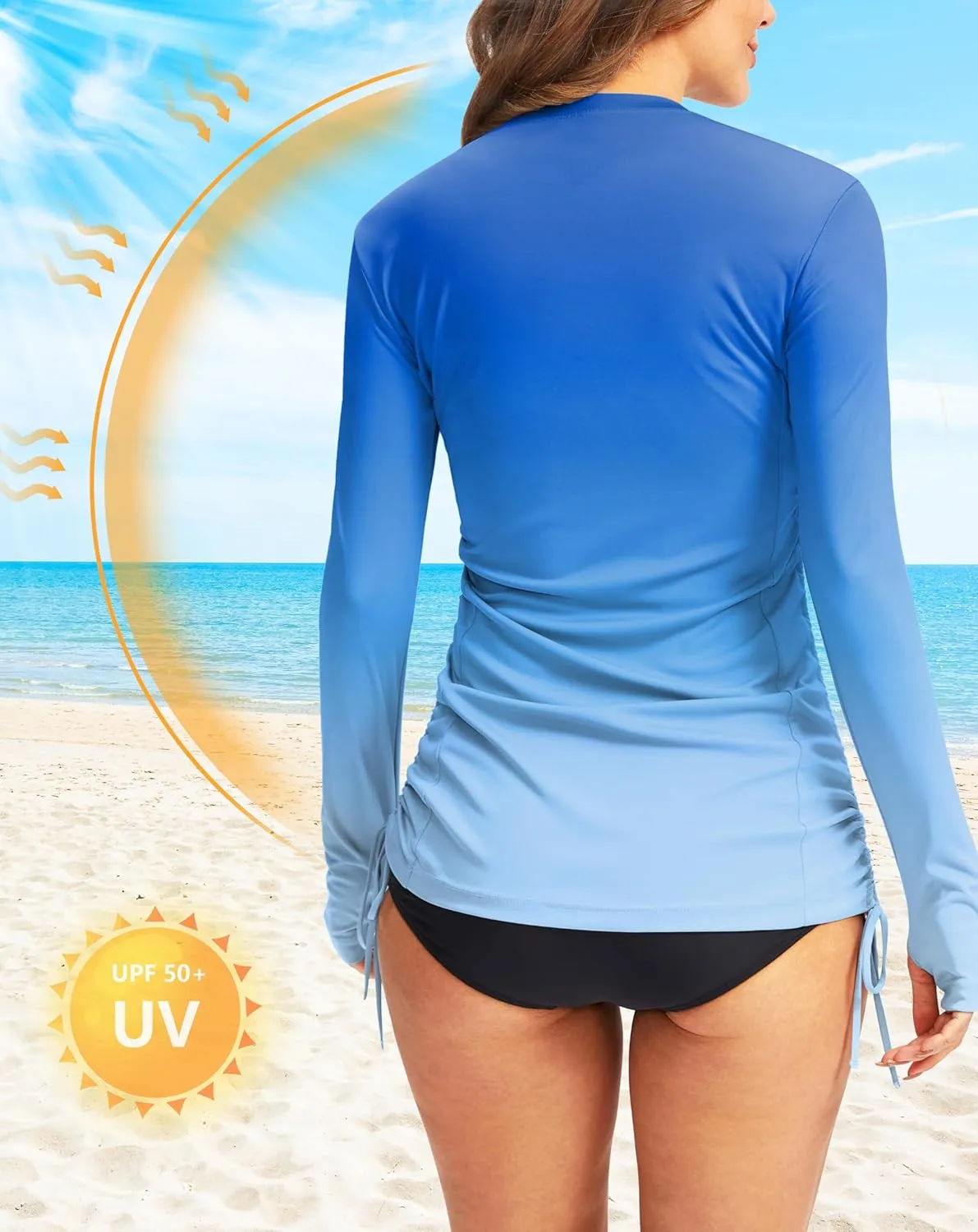 Soothfeel Women's Long Sleeve UV Sun Protection Rash Guard Shirts UPF 50  Swim Shirt Swimsuits Top for Women with Zip Pockets