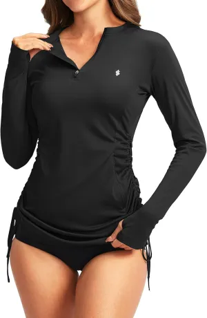 Soothfeel Women's Long Sleeve UV Sun Protection Rash Guard Shirts UPF 50  Swim Shirt Swimsuits Top for Women with Zip Pockets