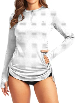 Soothfeel Women's Long Sleeve UV Sun Protection Rash Guard Shirts UPF 50  Swim Shirt Swimsuits Top for Women with Zip Pockets