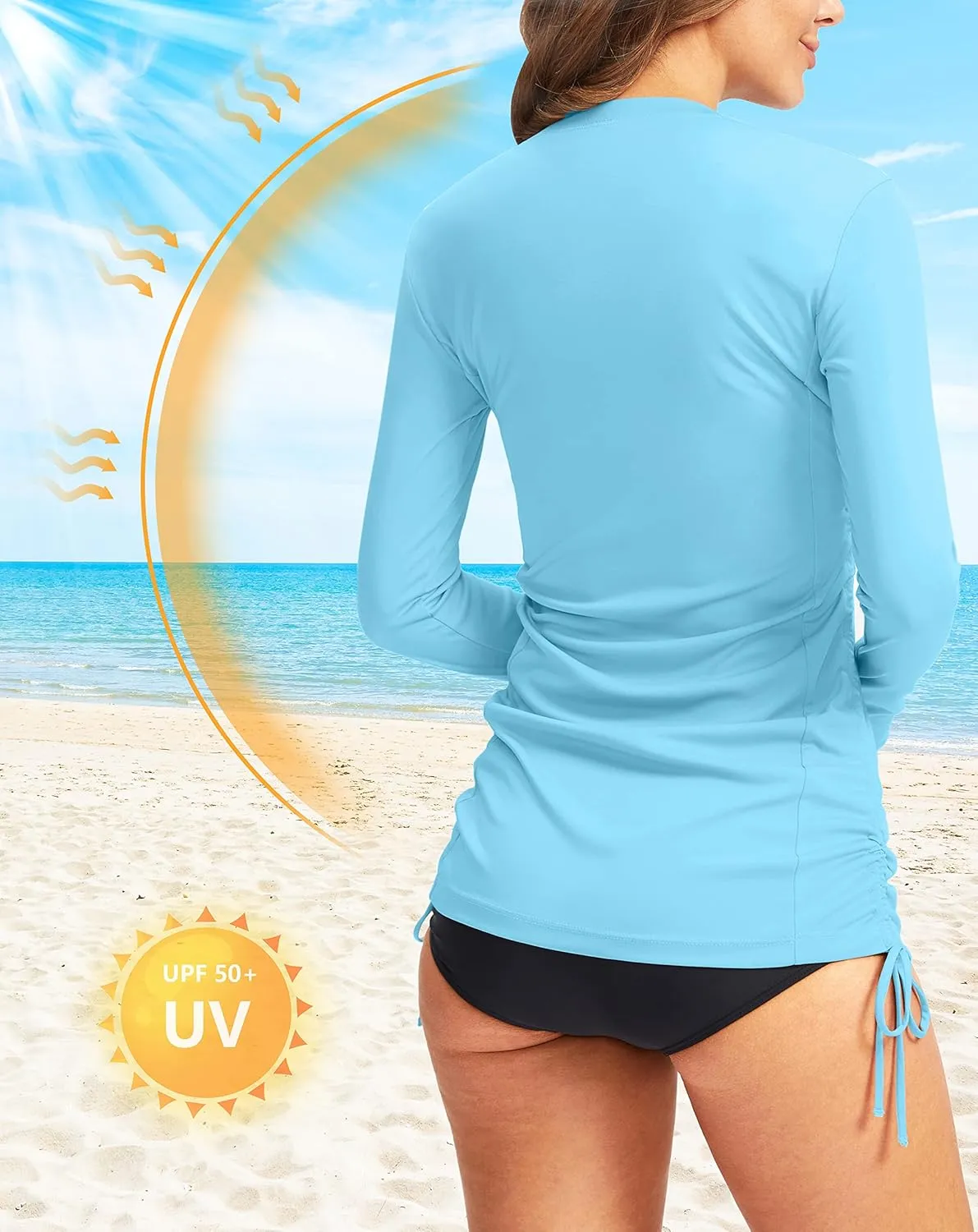 Soothfeel Women's Long Sleeve UV Sun Protection Rash Guard Shirts UPF 50  Swim Shirt Swimsuits Top for Women with Zip Pockets