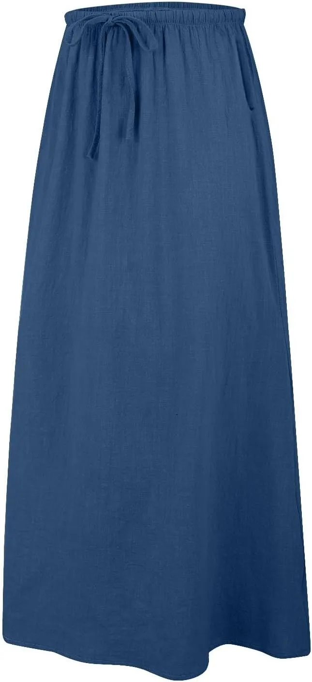 Spring Skirts for Women 2025 Linen Cotton Summer Casual Drawstring Waist A Line Skirts Women Boho Long Flowy Skirt