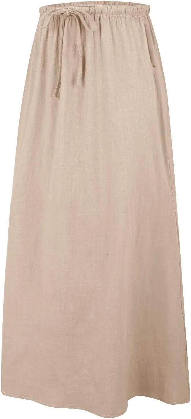 Spring Skirts for Women 2025 Linen Cotton Summer Casual Drawstring Waist A Line Skirts Women Boho Long Flowy Skirt