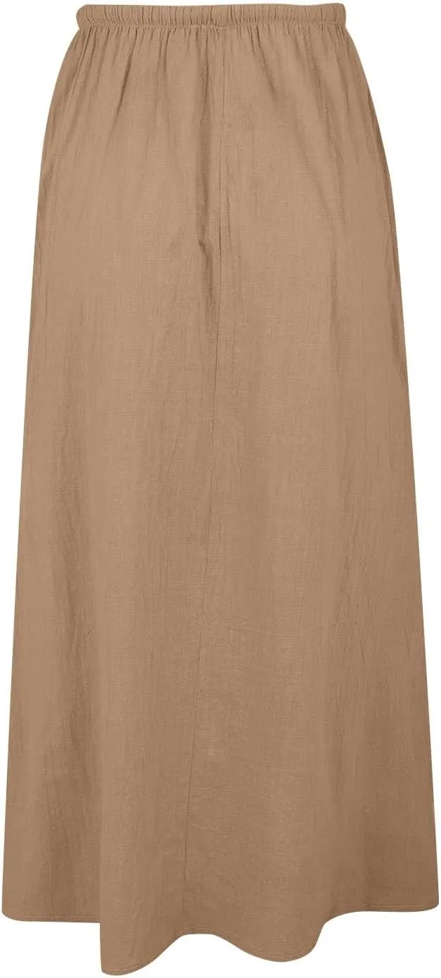 Spring Skirts for Women 2025 Linen Cotton Summer Casual Drawstring Waist A Line Skirts Women Boho Long Flowy Skirt