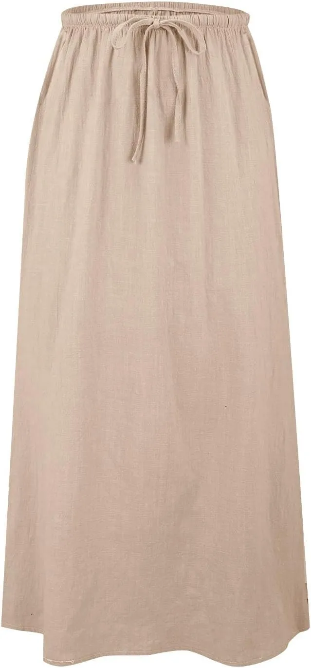 Spring Skirts for Women 2025 Linen Cotton Summer Casual Drawstring Waist A Line Skirts Women Boho Long Flowy Skirt