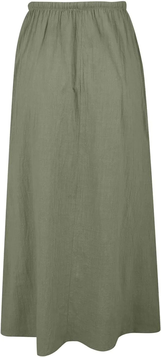 Spring Skirts for Women 2025 Linen Cotton Summer Casual Drawstring Waist A Line Skirts Women Boho Long Flowy Skirt