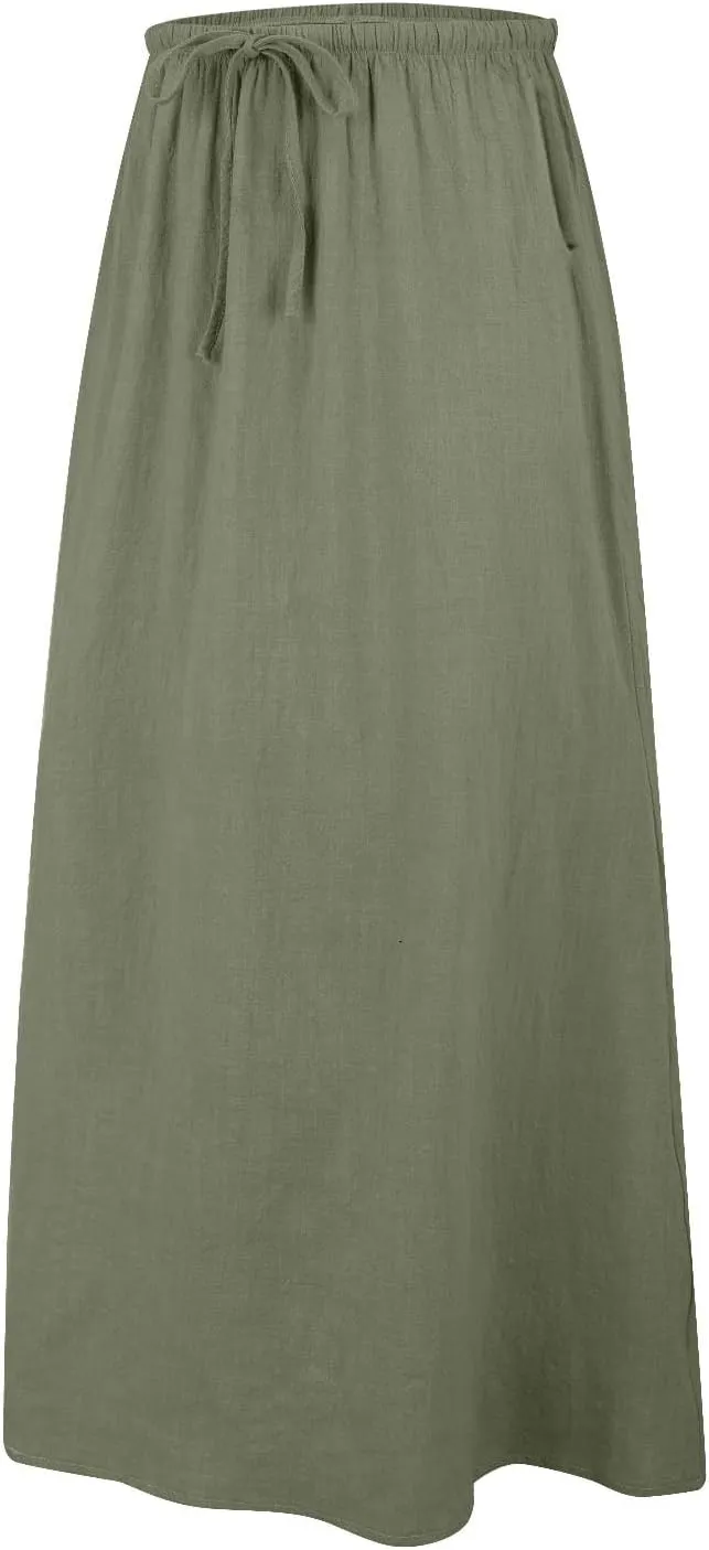 Spring Skirts for Women 2025 Linen Cotton Summer Casual Drawstring Waist A Line Skirts Women Boho Long Flowy Skirt