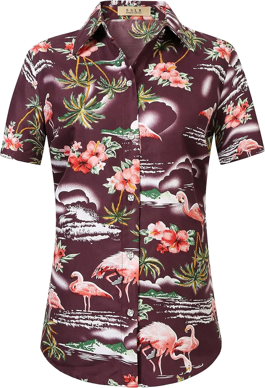 SSLR Hawaiian Shirts for Women Flamingo Shirt Tropical Shirts for Women Summer Casual Short Sleeve