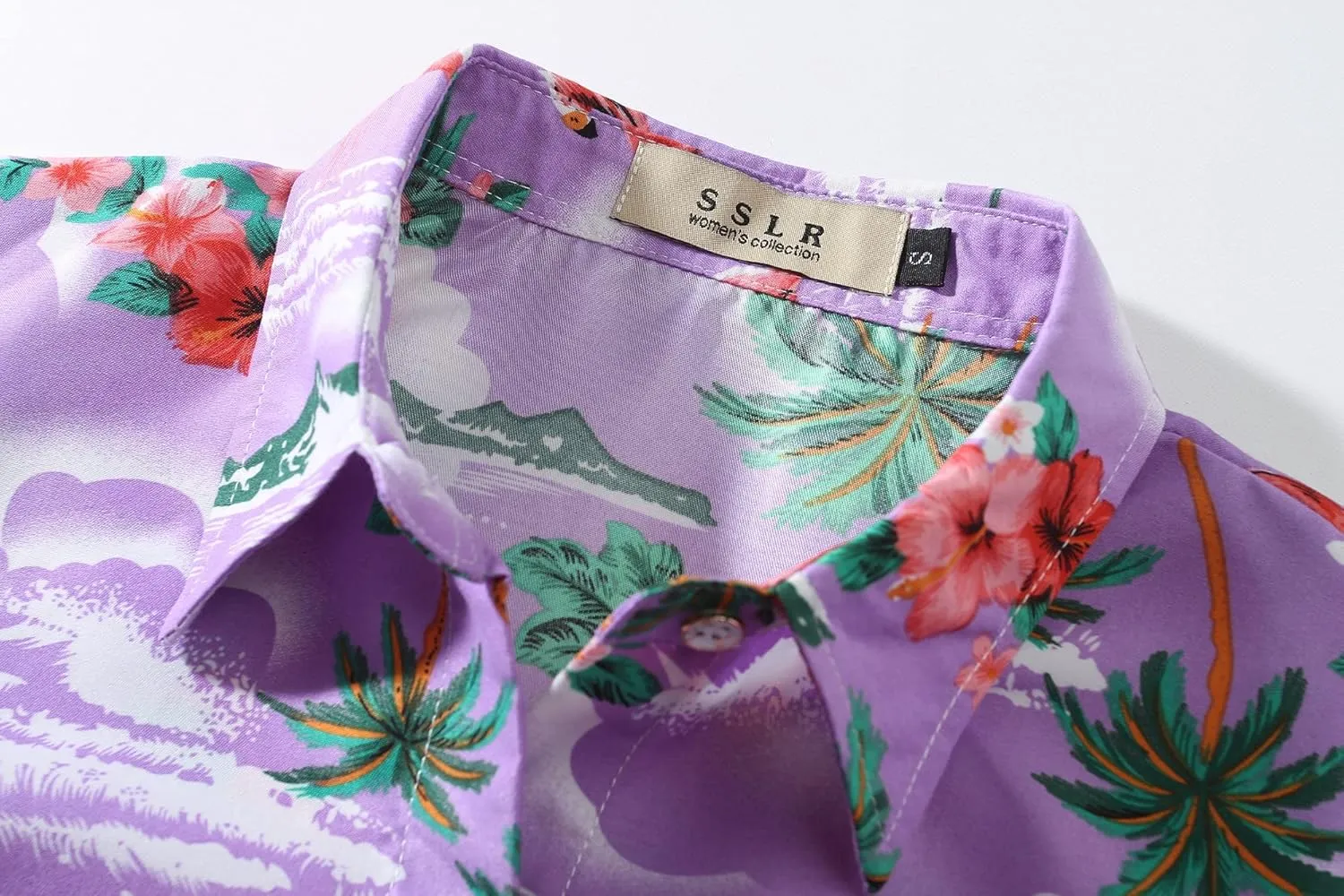 SSLR Hawaiian Shirts for Women Flamingo Shirt Tropical Shirts for Women Summer Casual Short Sleeve
