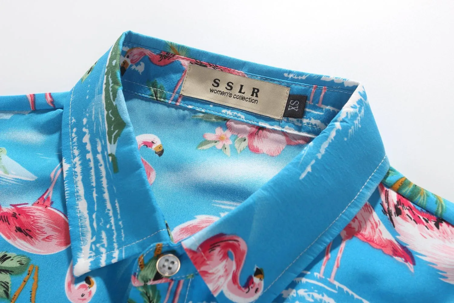 SSLR Hawaiian Shirts for Women Flamingo Shirt Tropical Shirts for Women Summer Casual Short Sleeve