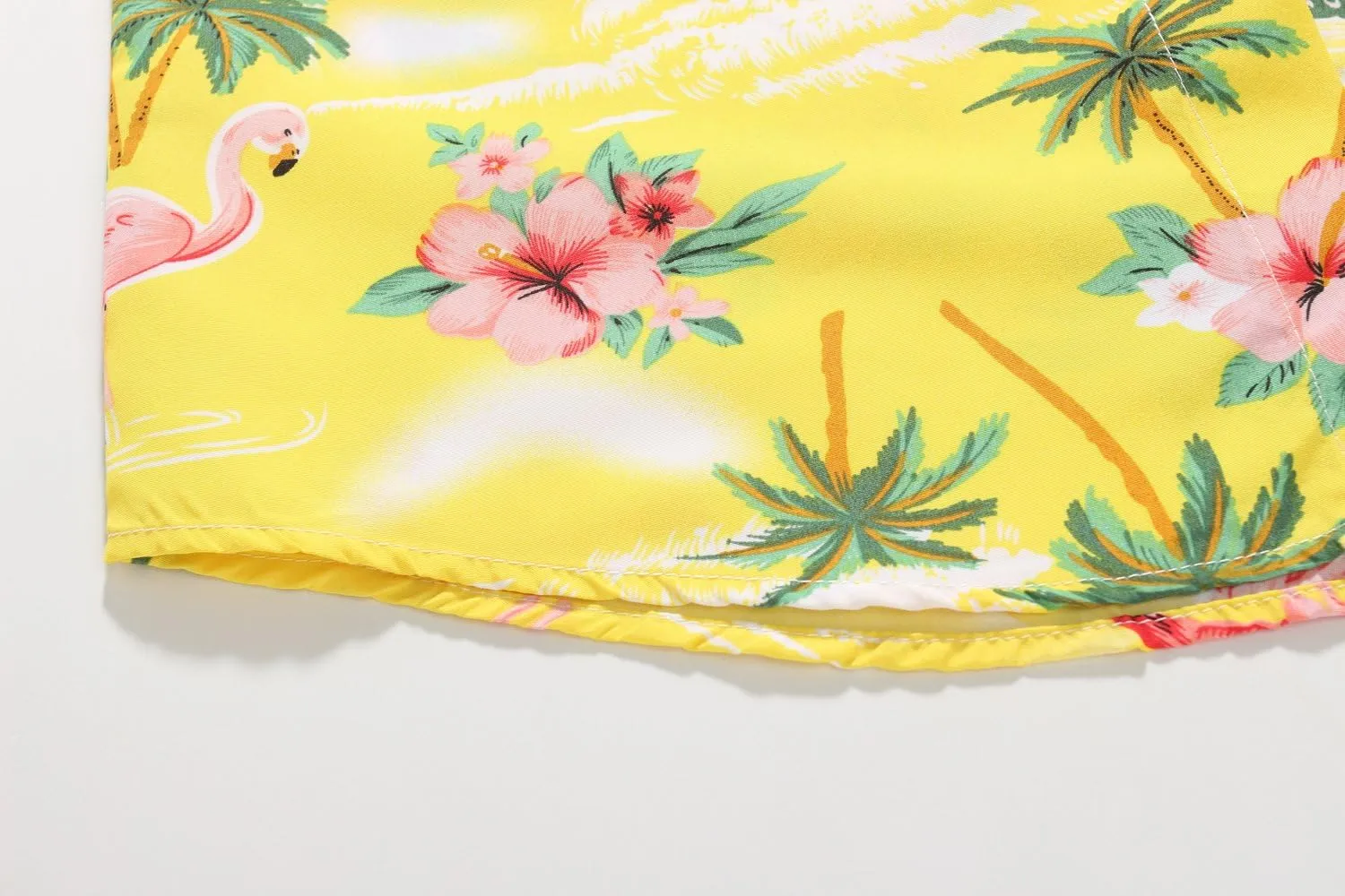 SSLR Hawaiian Shirts for Women Flamingo Shirt Tropical Shirts for Women Summer Casual Short Sleeve