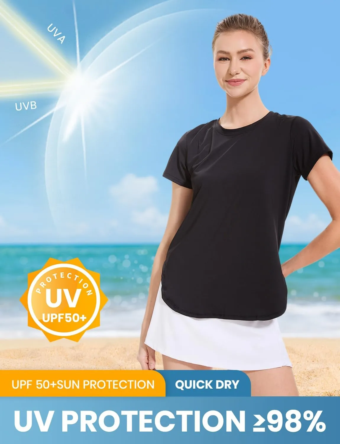 Star Vibe Womens Workout Shirts Breathable UPF 50  Quick Dry Athletic Yoga T-Shirts Short Sleeve Gym Running Hiking Tops