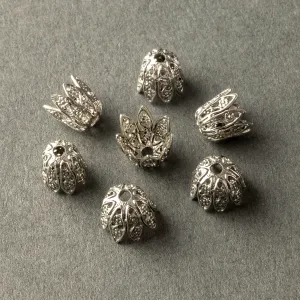 Sterling silver plated brass 8 petal filigree bead cap 7x8mm. Pkg of 4. b9-2306s