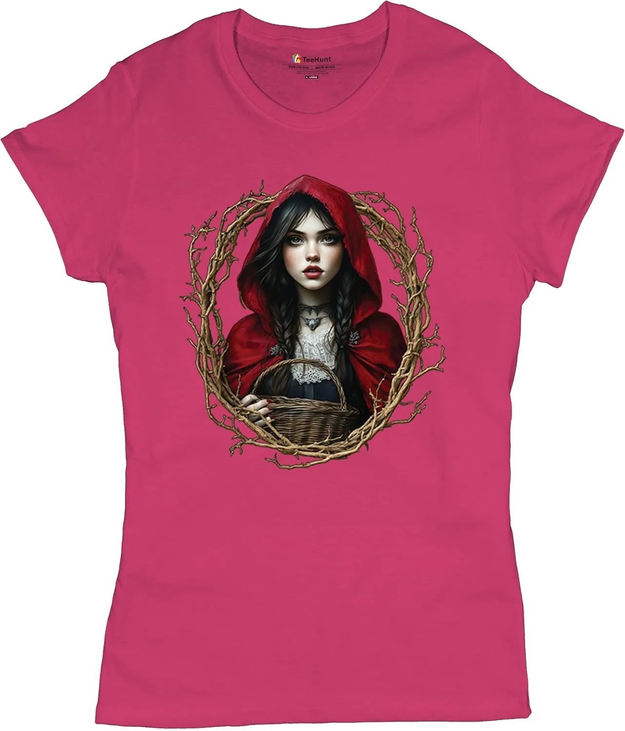 Storybook Red Riding Hood Women's T-Shirt Gothic Fairytale Cute Little Girl Forest Fantasy Witchy Cloak Cartoon Women's Tee