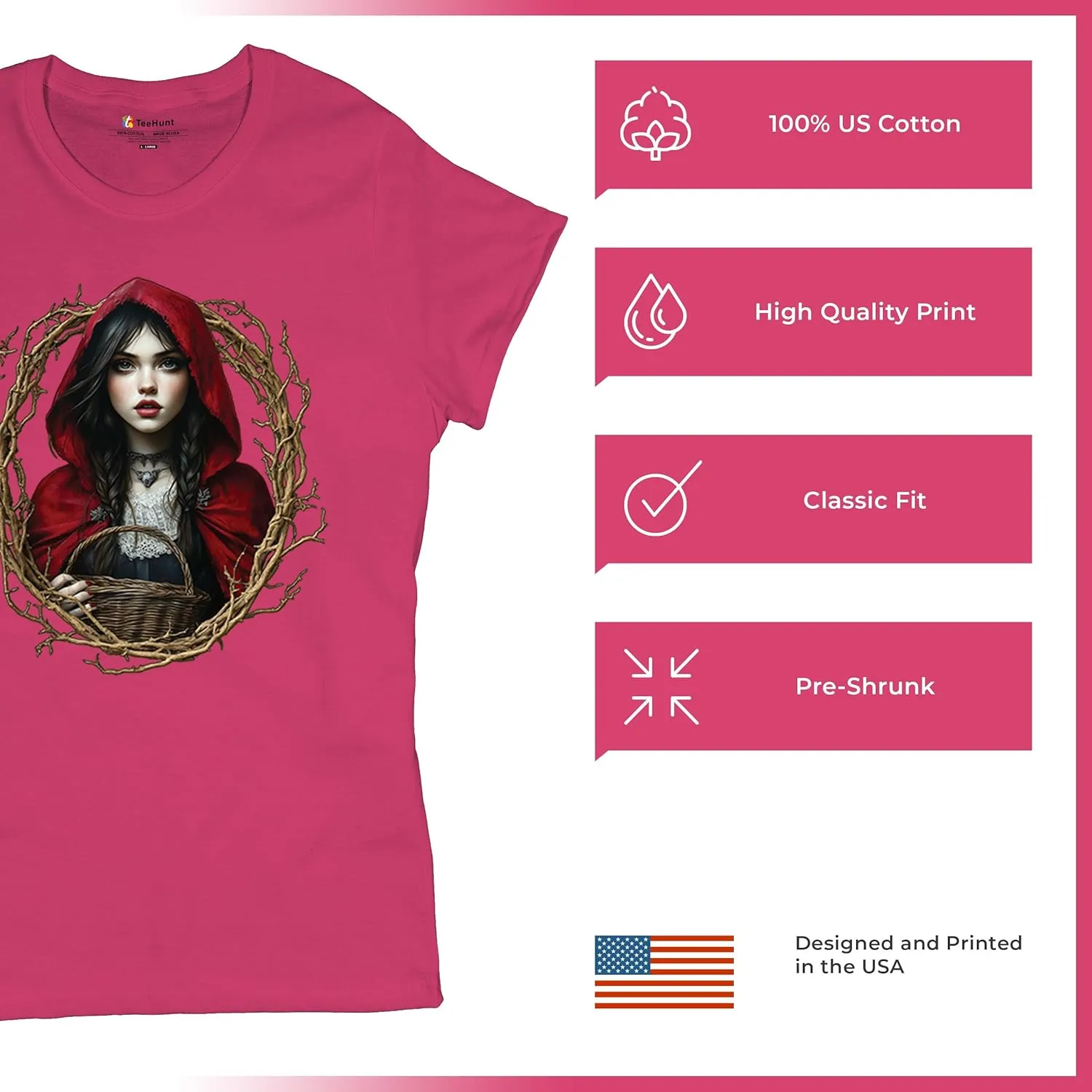 Storybook Red Riding Hood Women's T-Shirt Gothic Fairytale Cute Little Girl Forest Fantasy Witchy Cloak Cartoon Women's Tee