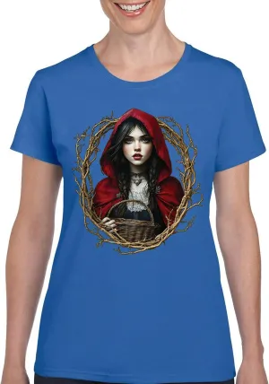 Storybook Red Riding Hood Women's T-Shirt Gothic Fairytale Cute Little Girl Forest Fantasy Witchy Cloak Cartoon Women's Tee