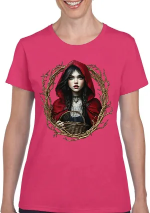 Storybook Red Riding Hood Women's T-Shirt Gothic Fairytale Cute Little Girl Forest Fantasy Witchy Cloak Cartoon Women's Tee