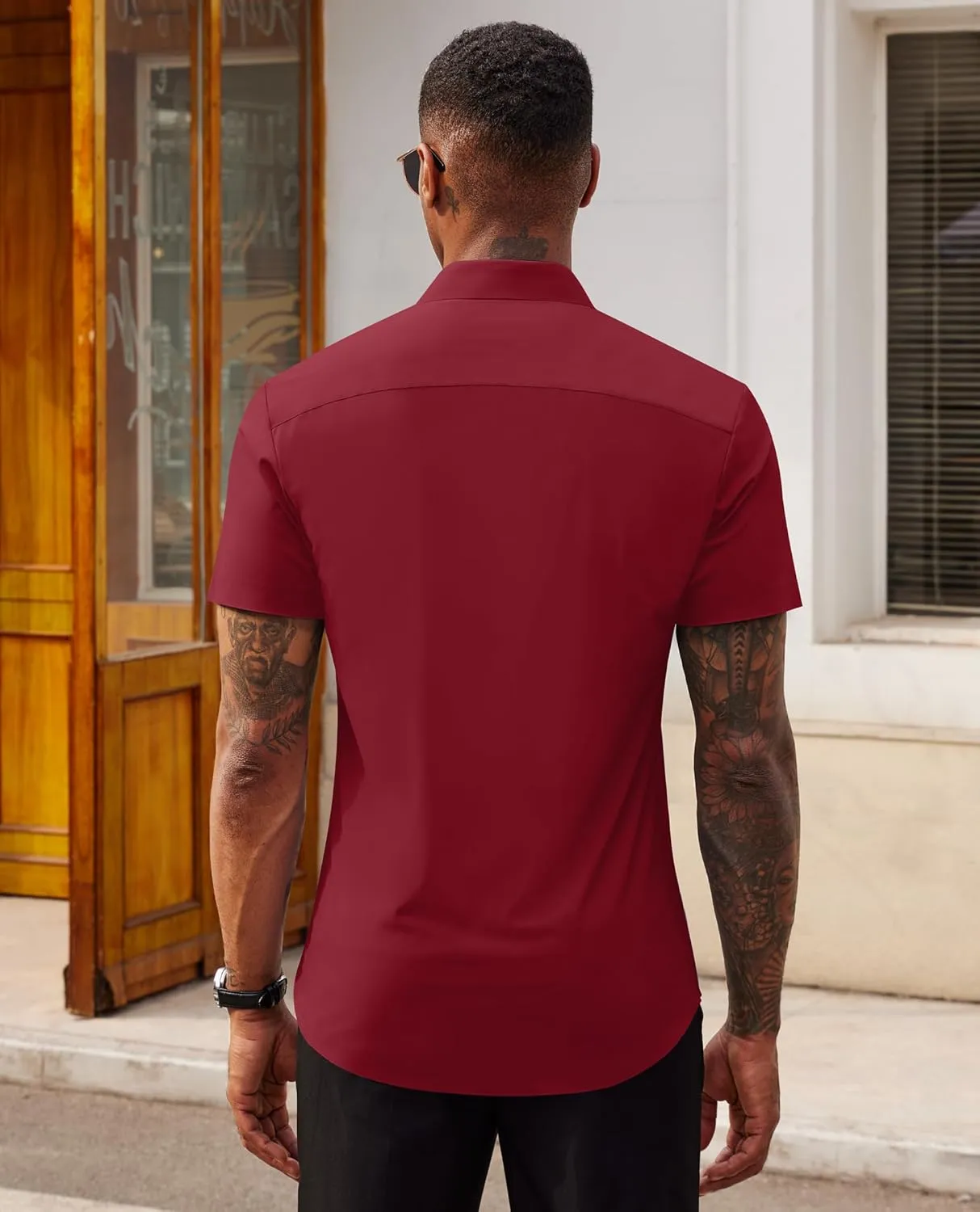Stretch Dress Shirts for Men Short Sleeve Slim Fit Casual Button Down Shirts Muscle Fit Men's Dress Shirts