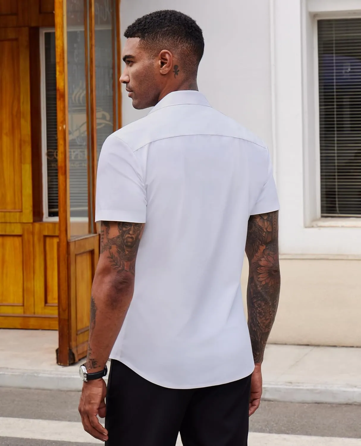 Stretch Dress Shirts for Men Short Sleeve Slim Fit Casual Button Down Shirts Muscle Fit Men's Dress Shirts