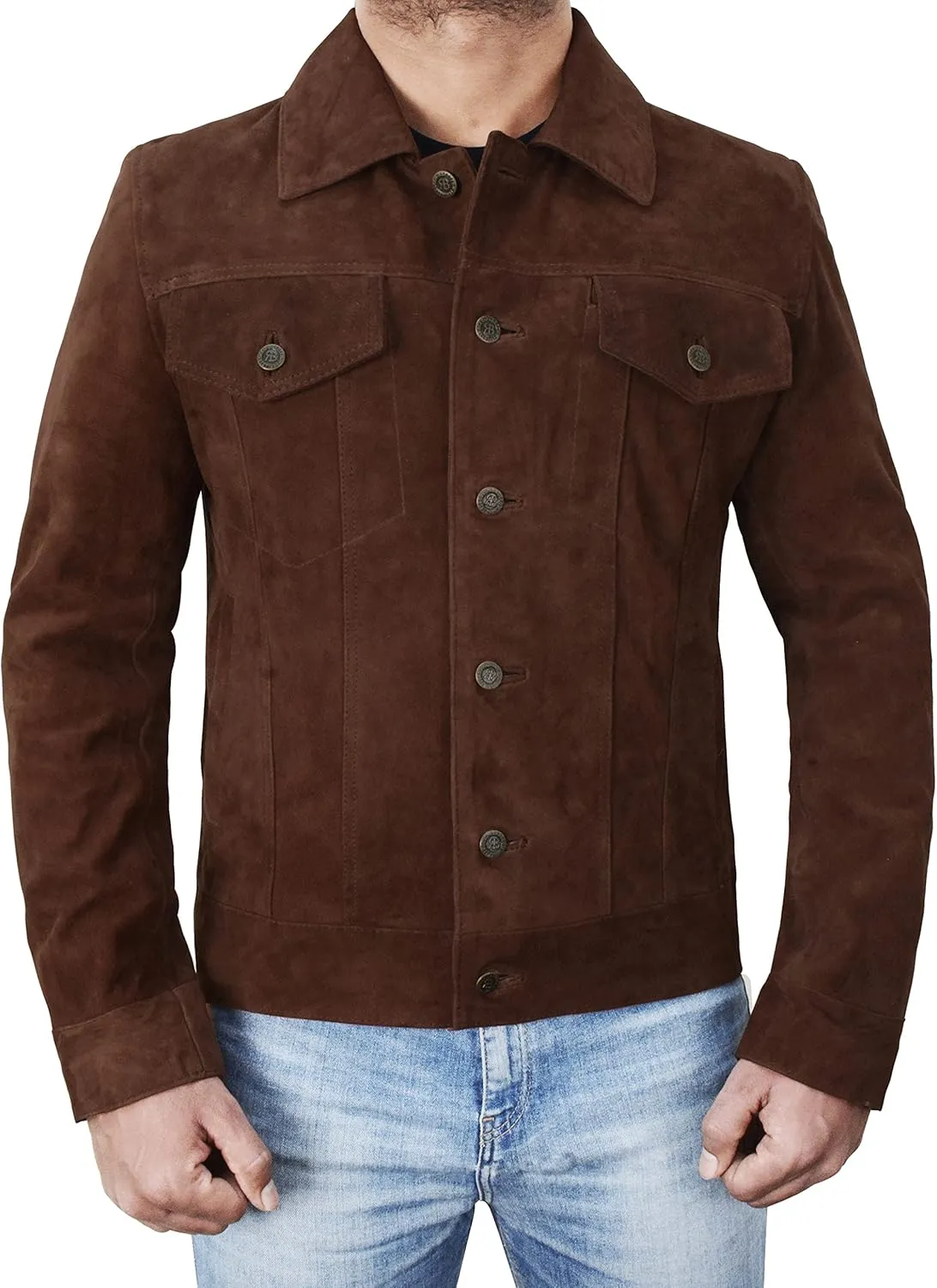 Suede Trucker Jacket Mens - Western Style Cowboy Leather Coat