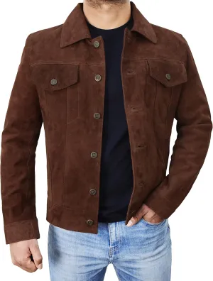 Suede Trucker Jacket Mens - Western Style Cowboy Leather Coat