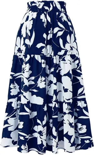 Summer Dresses for Women 2025 Tiered Maxi Skirt for Women Casual Comfy High Waisted Vacation A-Line Flowy Long Skirts