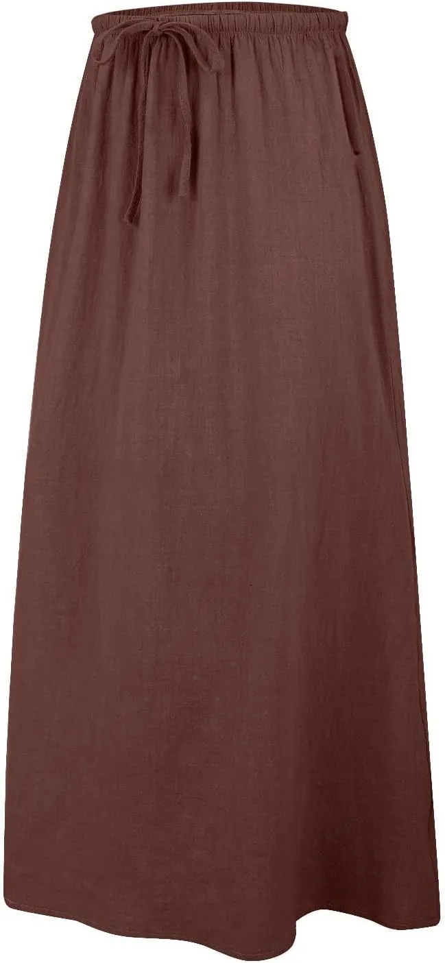 Summer Skirts for Women 2025 Casual Linen Maxi Skirts A Line Dresses Drawstring Waist Boho Long Flowy Skirt