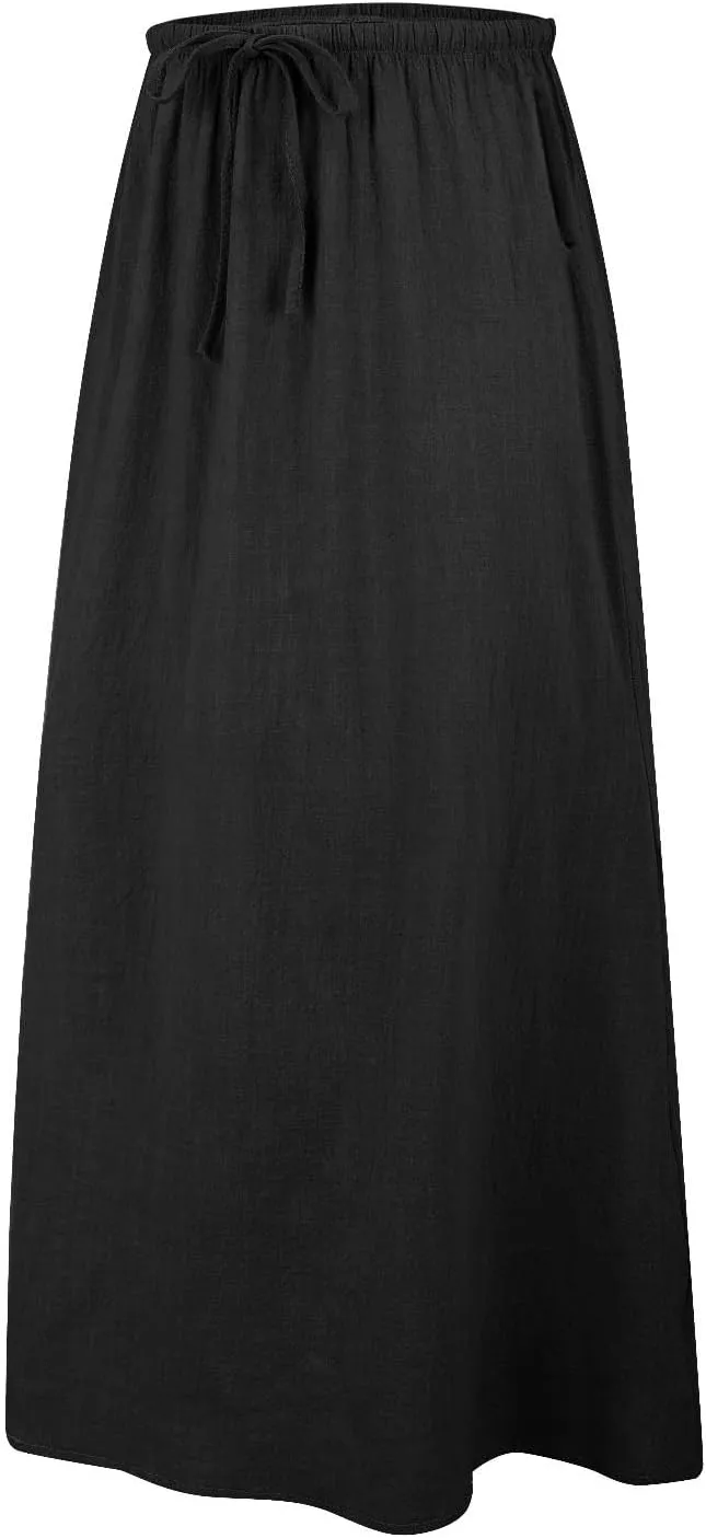 Summer Skirts for Women 2025 Casual Linen Maxi Skirts A Line Dresses Drawstring Waist Boho Long Flowy Skirt