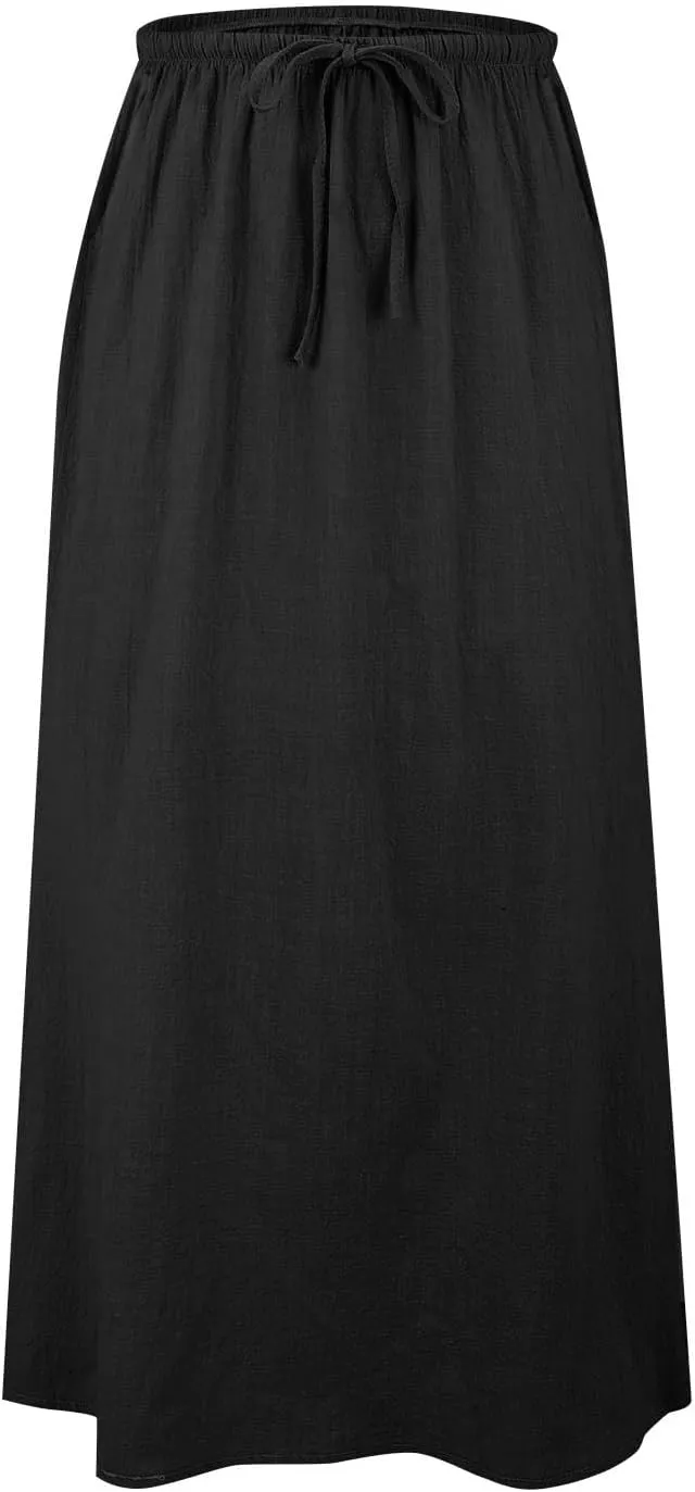 Summer Skirts for Women 2025 Casual Linen Maxi Skirts A Line Dresses Drawstring Waist Boho Long Flowy Skirt
