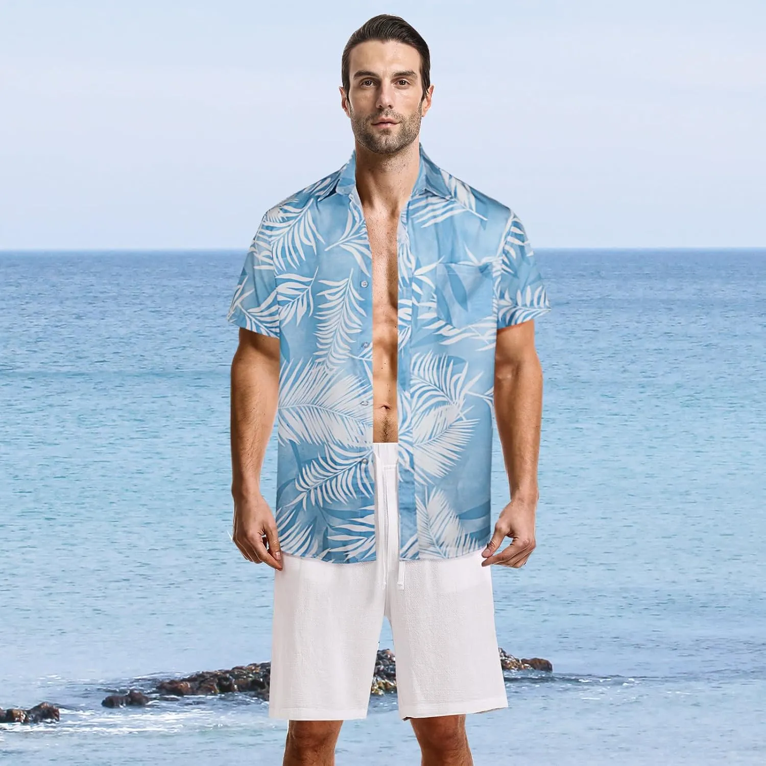 Sumolux Mens Hawaiian Shirts Floral Button Down Tropical Holiday Beach Shirts