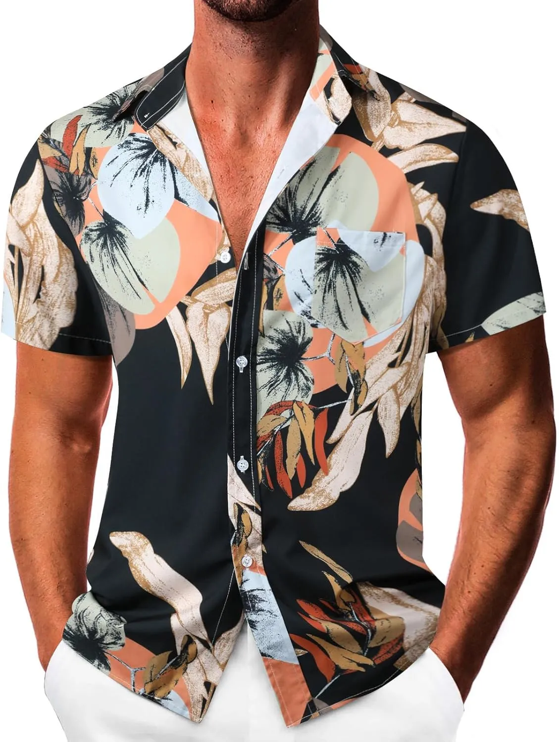 Sumolux Mens Hawaiian Shirts Floral Button Down Tropical Holiday Beach Shirts