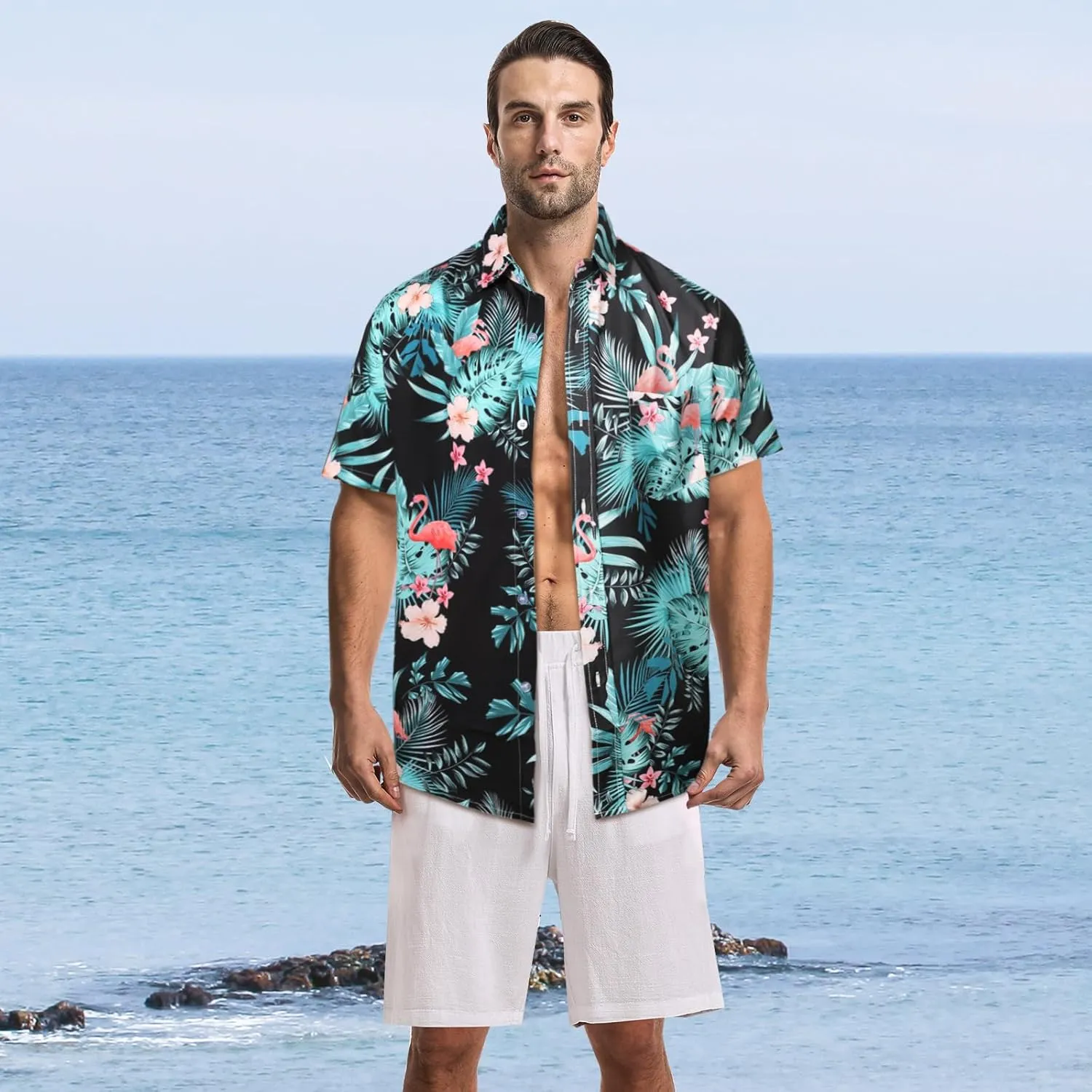 Sumolux Mens Hawaiian Shirts Floral Button Down Tropical Holiday Beach Shirts