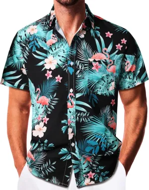 Sumolux Mens Hawaiian Shirts Floral Button Down Tropical Holiday Beach Shirts