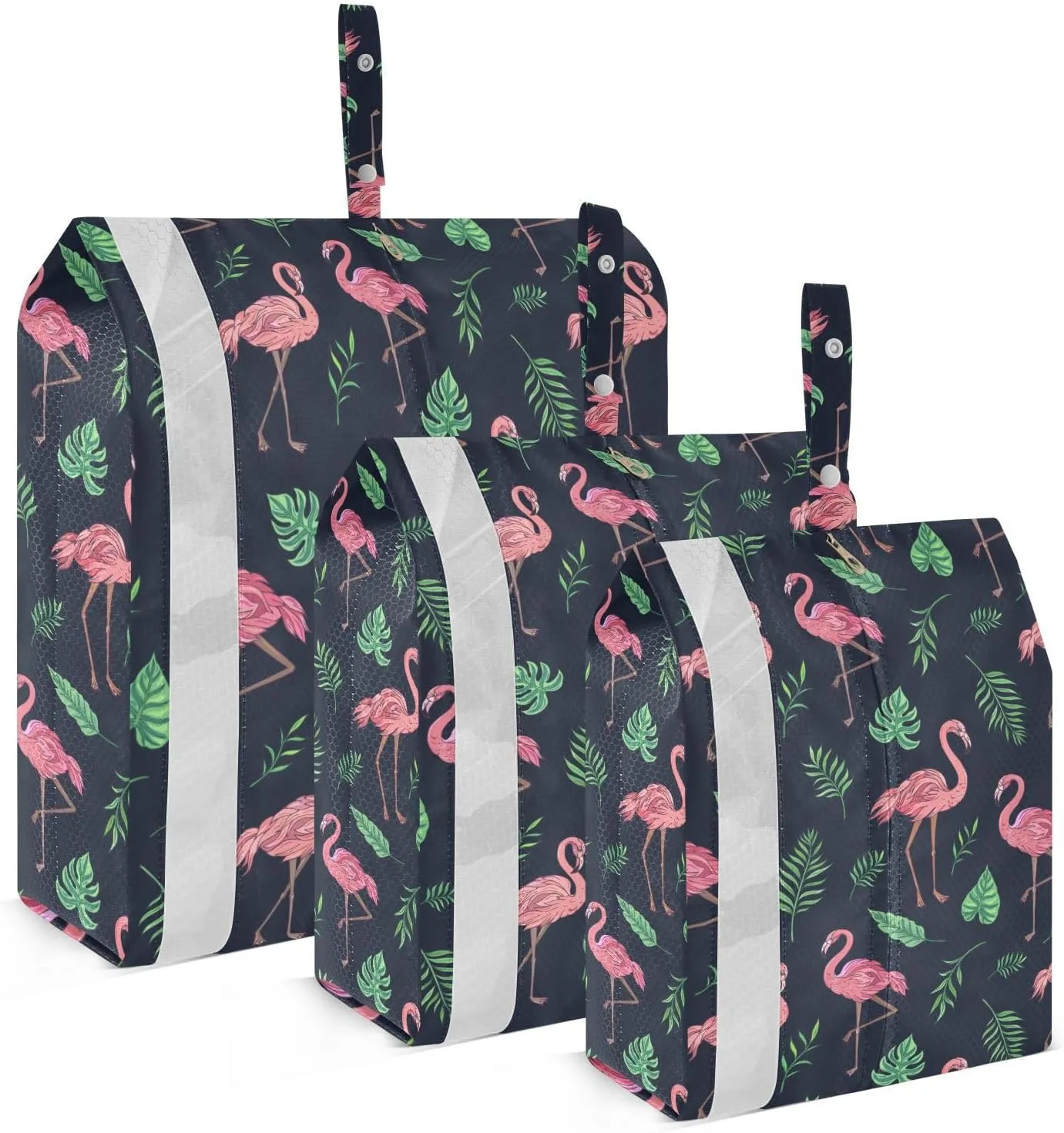 susiyo 3 Pcs Packing Cubes Set Flamingo and Tropical Leaves Lightweight Fabric Suitcase Storage Bags