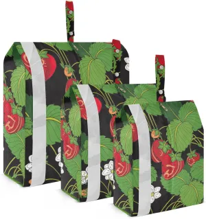 susiyo 3 Pcs Packing Cubes Set Strawberry Fruit Leaves Black Lightweight Fabric Suitcase Storage Bags