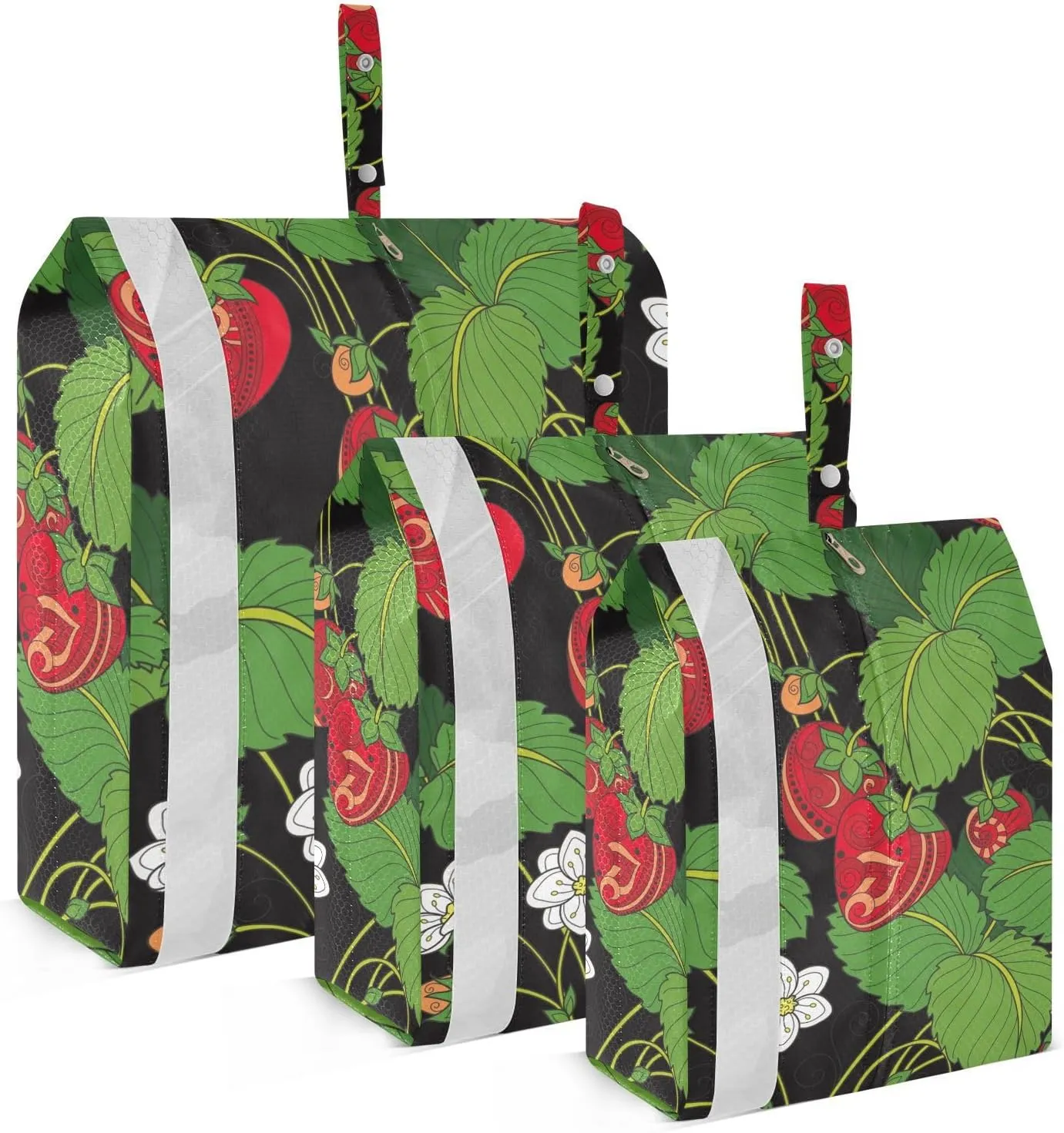susiyo 3 Pcs Packing Cubes Set Strawberry Fruit Leaves Black Lightweight Fabric Suitcase Storage Bags