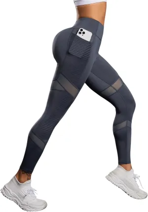 SweatyRocks Women's Mesh Leggings High Waist Tummy Control Butt Lift Yoga Pants with Pockets