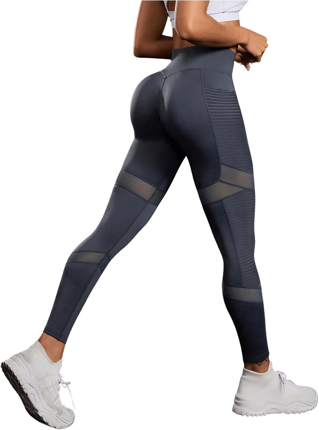 SweatyRocks Women's Mesh Leggings High Waist Tummy Control Butt Lift Yoga Pants with Pockets