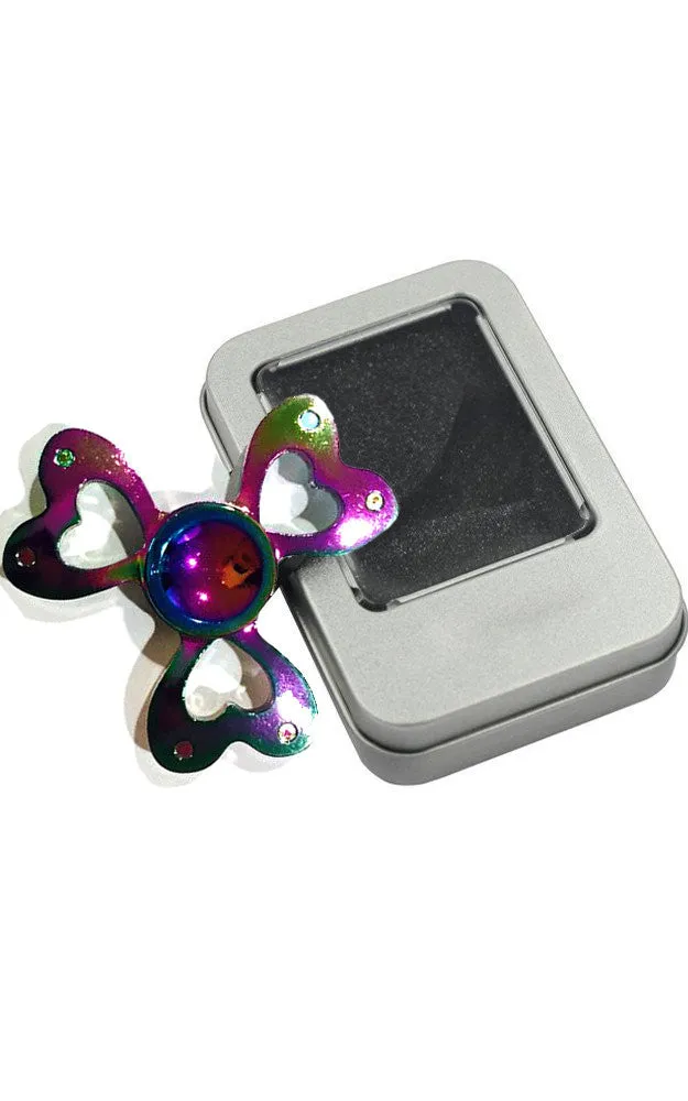 T01-16 Rainbow Metal Heart Three Wings Fidget Spinner with Case