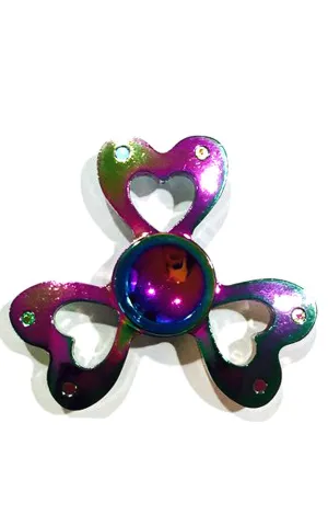T01-16 Rainbow Metal Heart Three Wings Fidget Spinner with Case