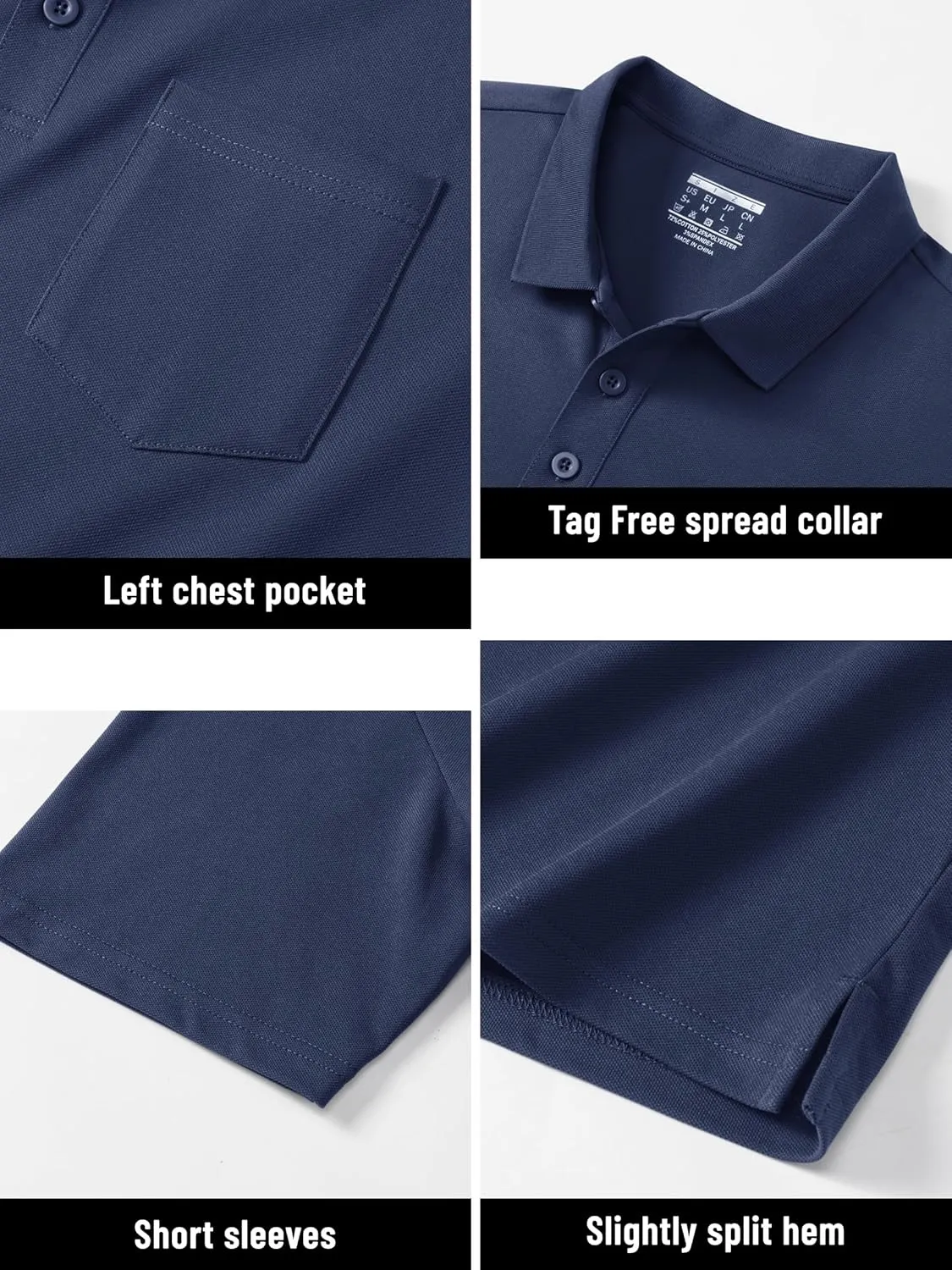 TACVASEN Mens Polo Golf Shirts with Pocket Pique Cooling Performance Moisture Wicking Polo Shirts