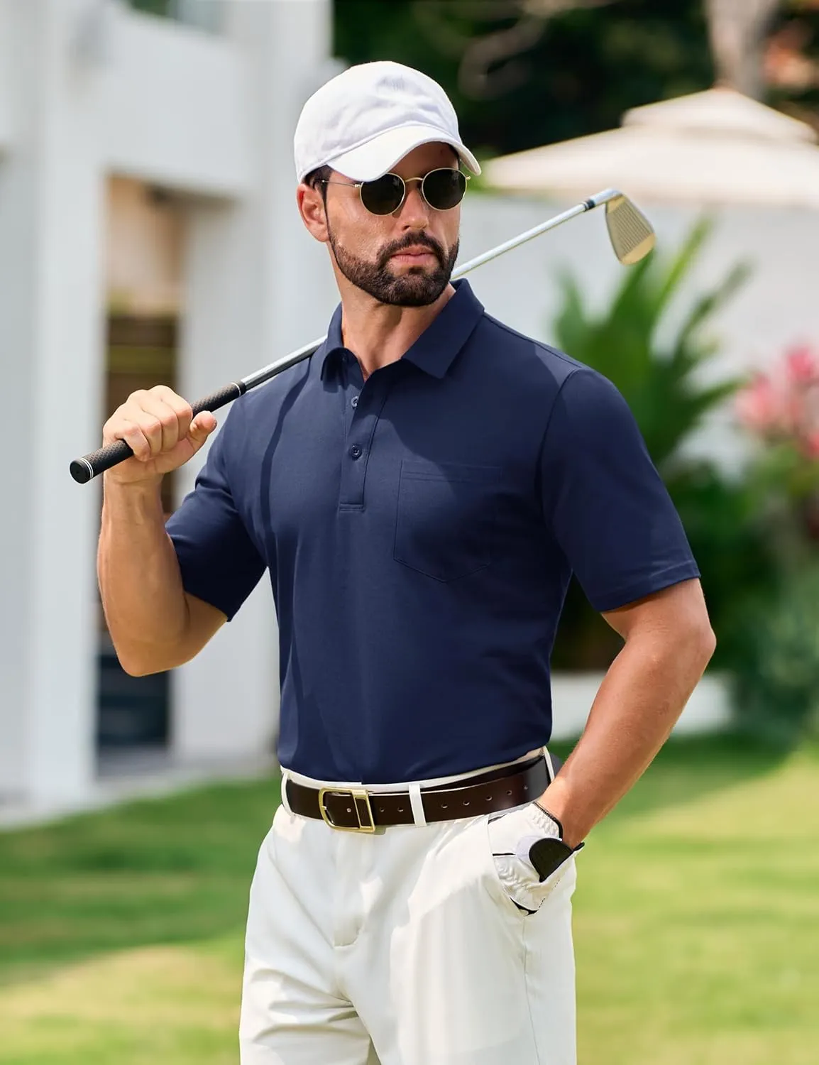 TACVASEN Mens Polo Golf Shirts with Pocket Pique Cooling Performance Moisture Wicking Polo Shirts