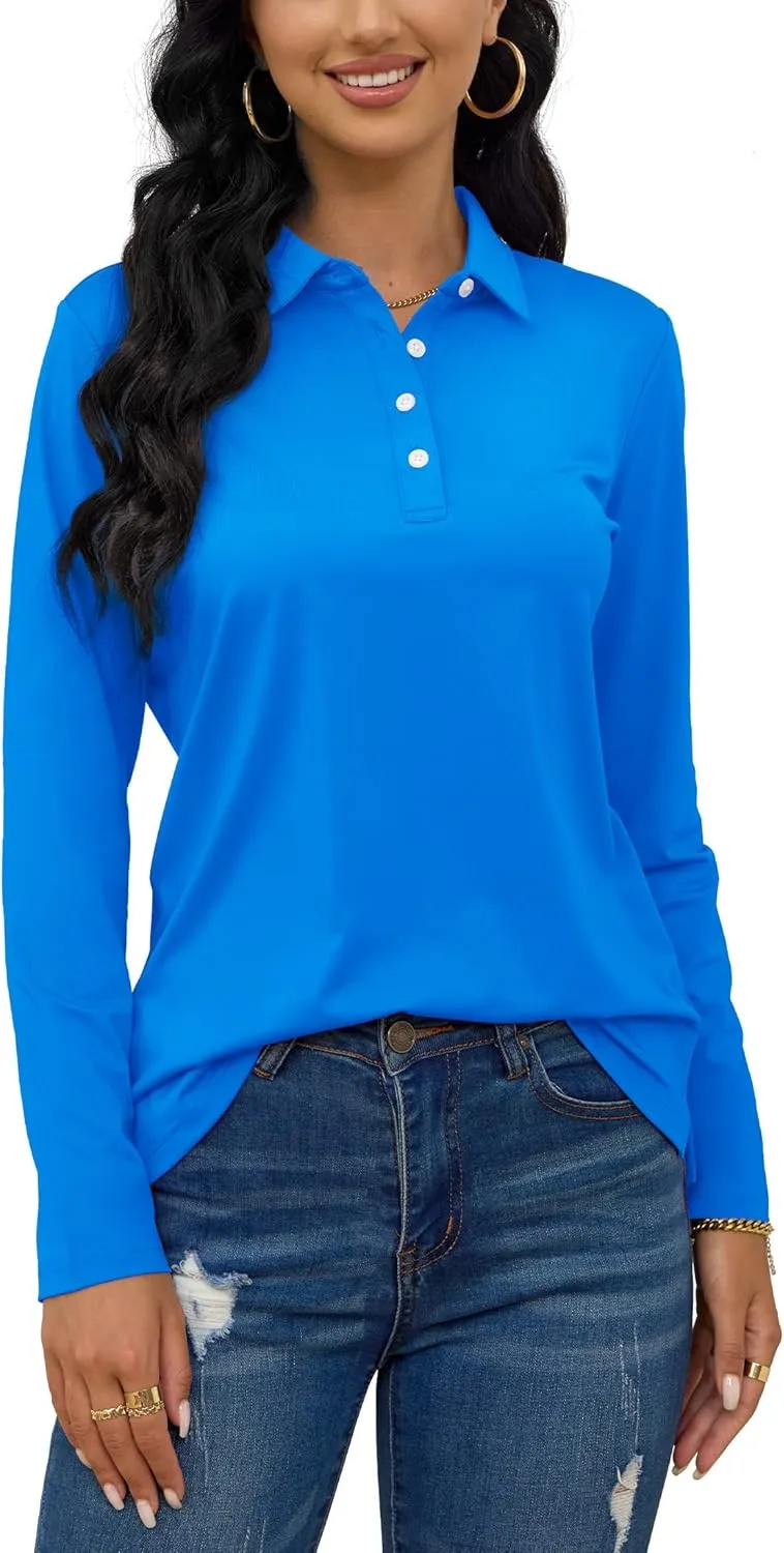 TACVASEN Polo Shirts for Women Casual T-Shirts Long Sleeve Golf Tops