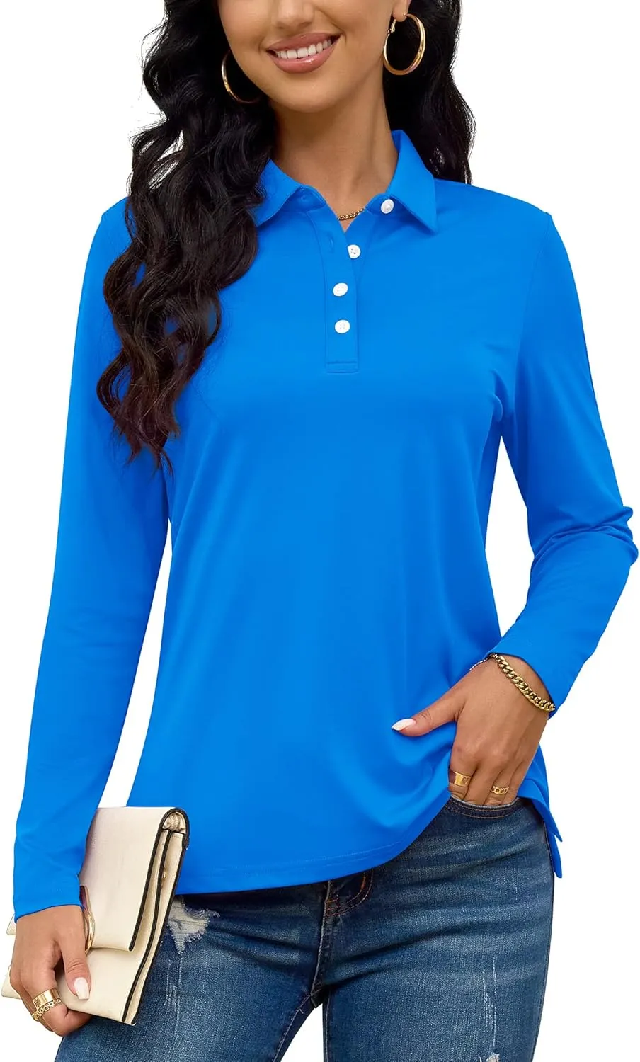 TACVASEN Polo Shirts for Women Casual T-Shirts Long Sleeve Golf Tops