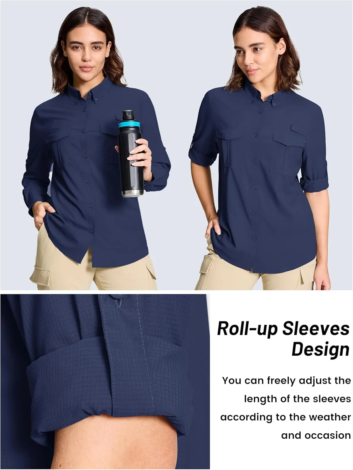 TACVASEN Women's Long Sleeve UV Sun Protection Safari Shirts Lightweight Quick Dry Hiking Fishing Button Down Shirts