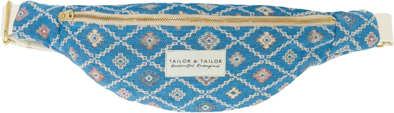 Tailor & Tailor Ethnic Pattern Waist Bag - Adjustable Belt, Lightweight Fabric, Multipurpose Fanny Pack, Western Style Belt Bag (Blue)