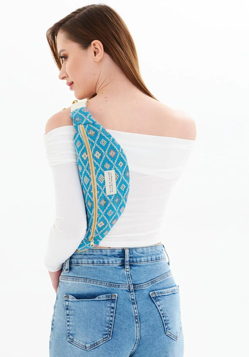 Tailor & Tailor Ethnic Pattern Waist Bag - Adjustable Belt, Lightweight Fabric, Multipurpose Fanny Pack, Western Style Belt Bag (Blue)