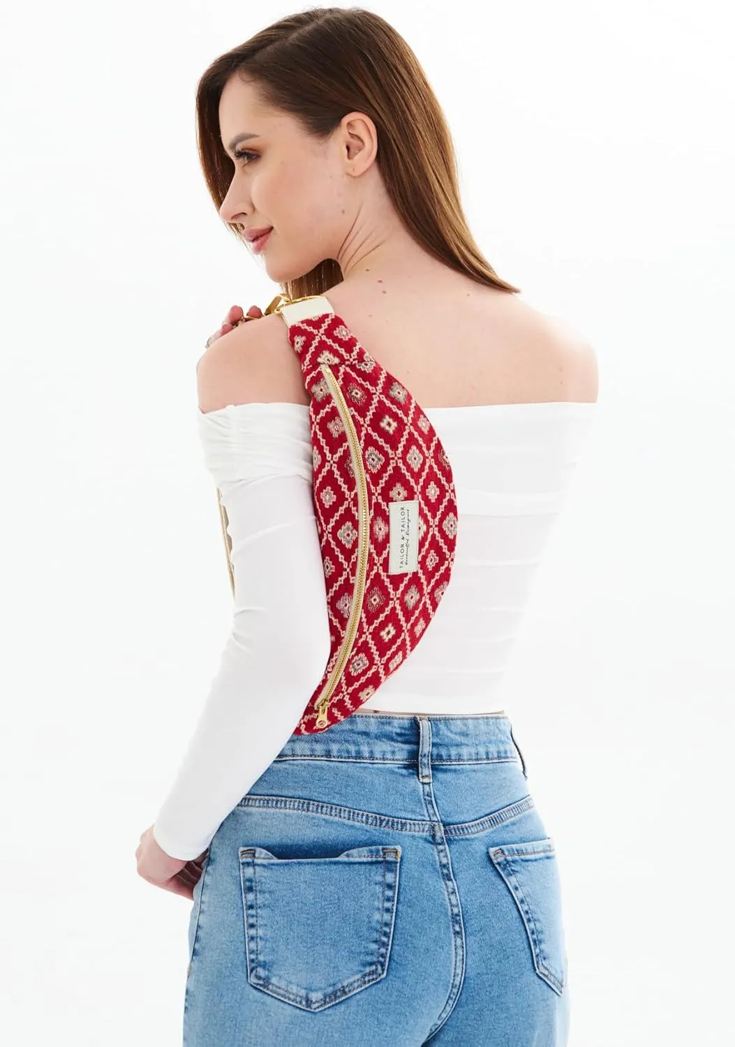 Tailor & Tailor Ethnic Pattern Waist Bag - Adjustable Belt, Lightweight Fabric, Multipurpose Fanny Pack, Western Style Belt Bag (Red)