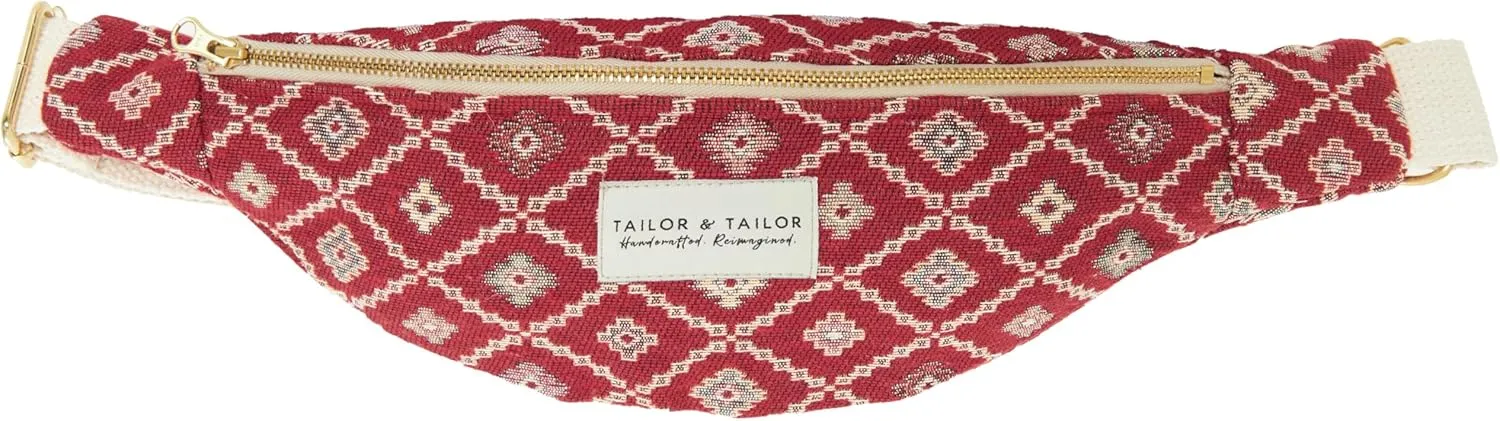 Tailor & Tailor Ethnic Pattern Waist Bag - Adjustable Belt, Lightweight Fabric, Multipurpose Fanny Pack, Western Style Belt Bag (Red)