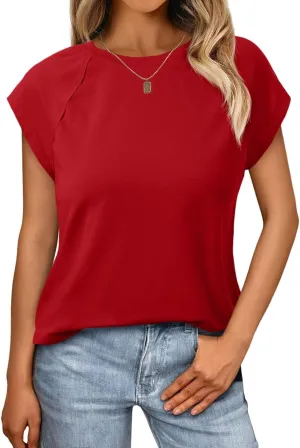 Tankaneo Womens Cap Sleeve Tank Tops Summer Casual Crew Neck Cotton T-Shirts Loose Fit Basic Tee Shirts